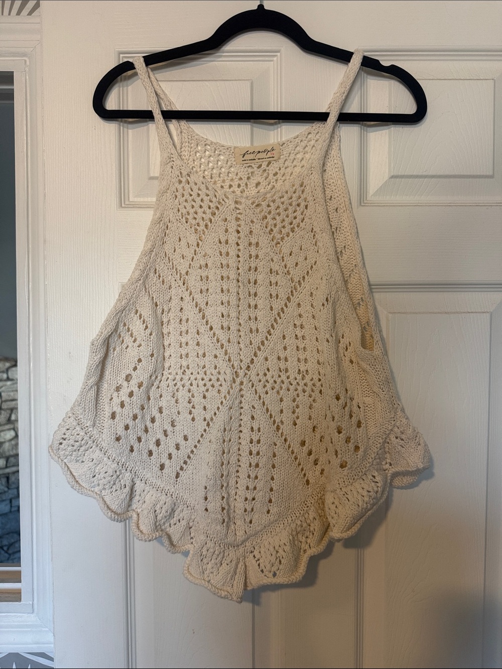 Free People Cream Crochet Camisole with Scalloped Hem